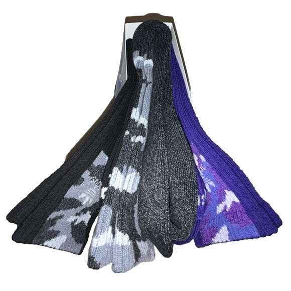 Adidas Crew Socks 3 Pair Men's 6-12 Black Gray Purple Camo w Logo & Trefoil NEW! - Picture 7 of 12
